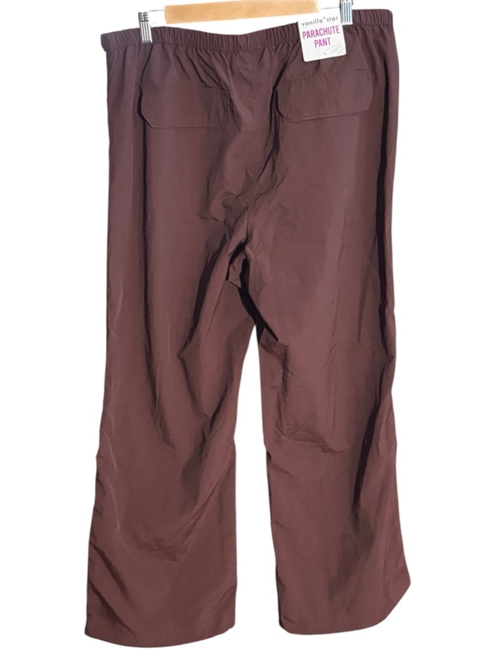 VANILLA STAR Parachute Pants- Brown with White Stripe and Drawstrings - Picture 4 of 6